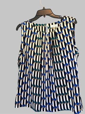 Calvin Klein Blue Black White Geometric Sleeveless Blouse